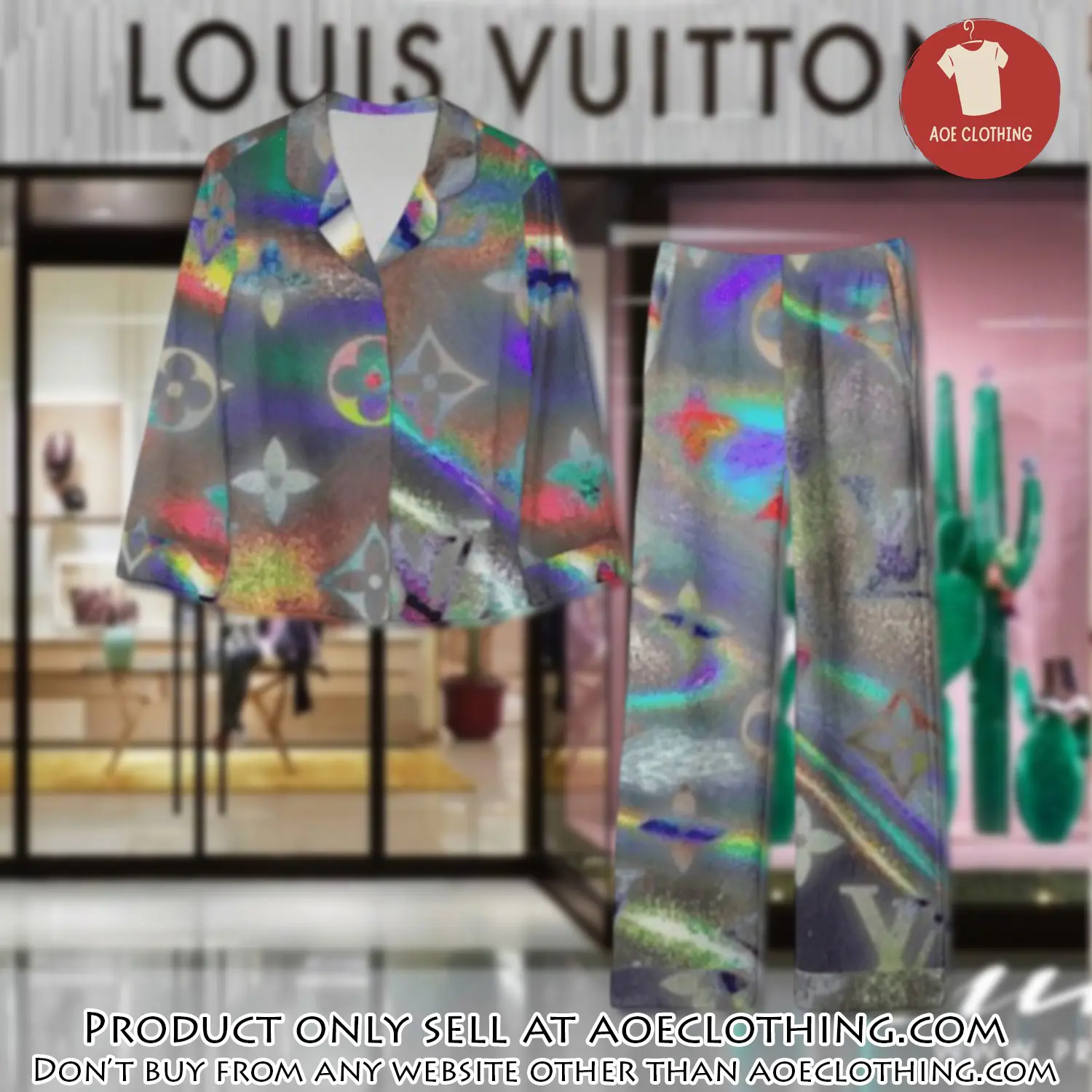 Trending luxury lv satin pajama set pjs1072 aoe2548948